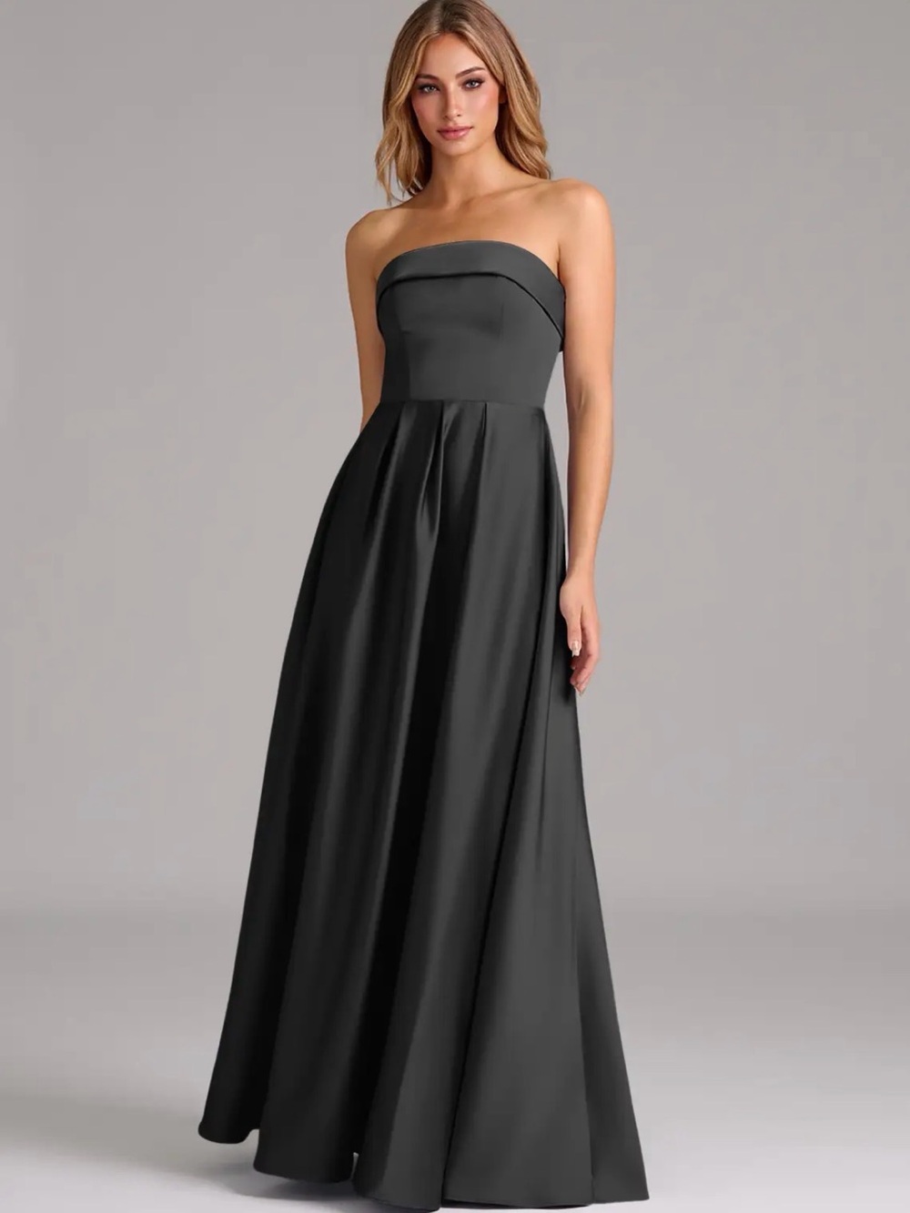 Azazie Lucienne Black Strapless A-Line Midi Dress